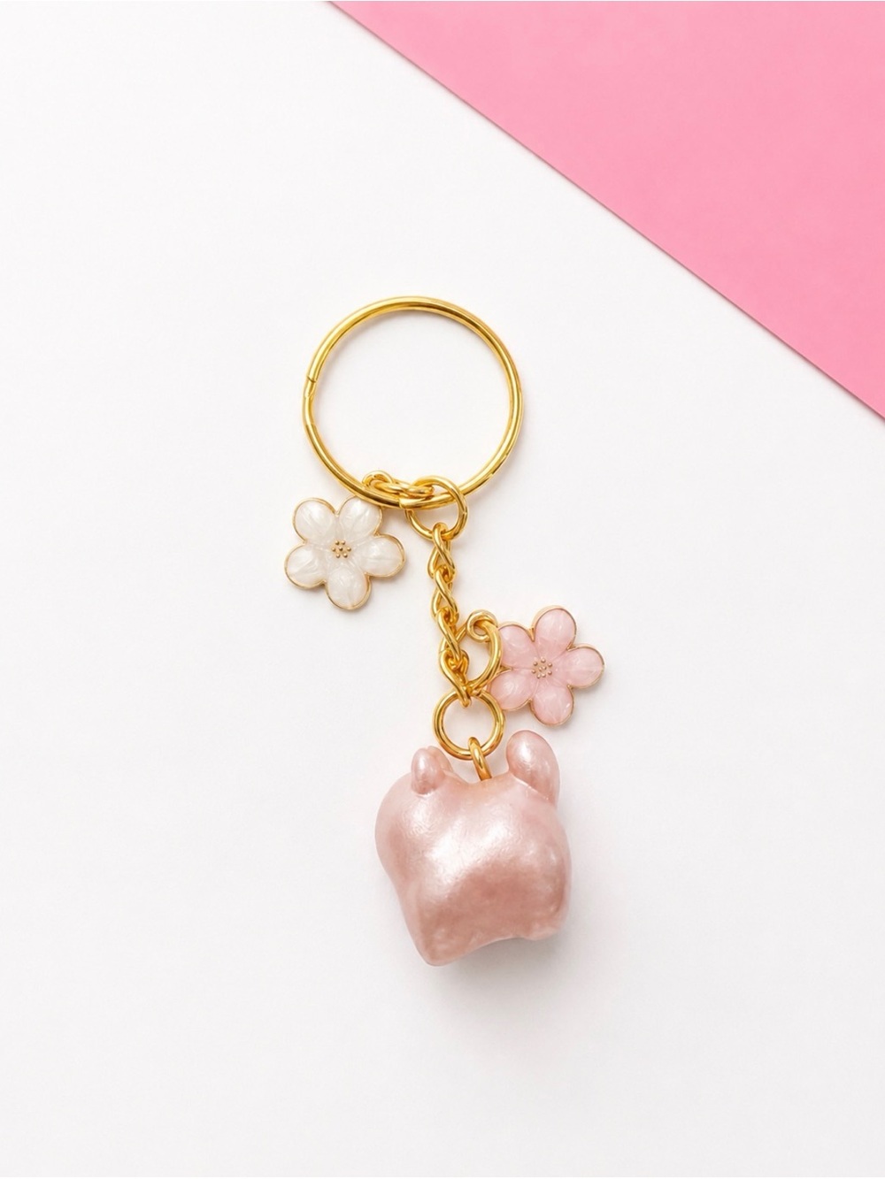 Gold Daisy & Pink Charm Keychain